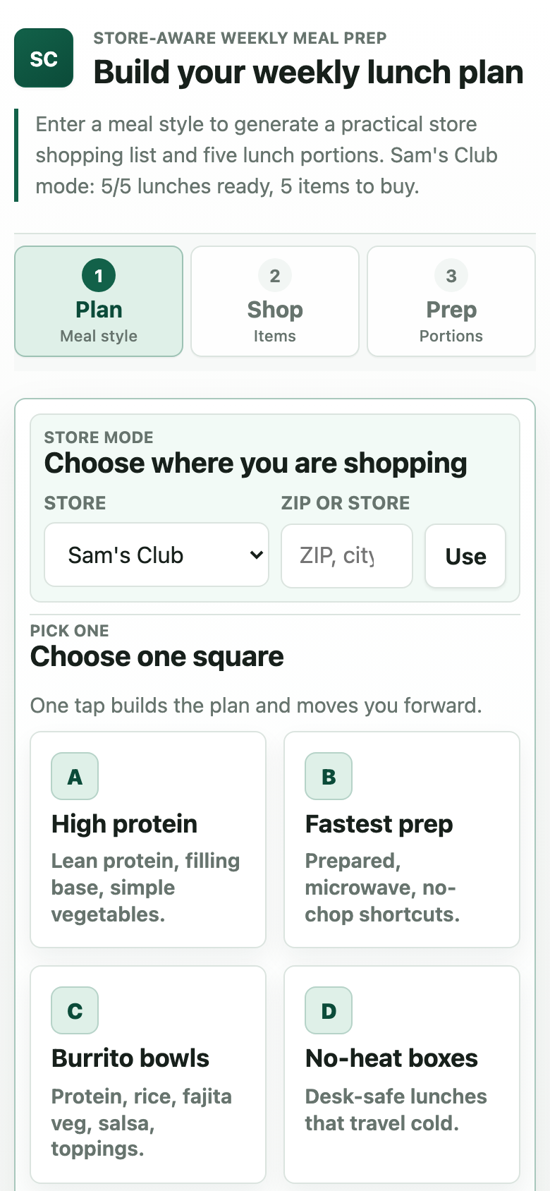 Bulk Meal Prep Planner app screen